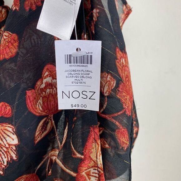 NEW Chico’s Black & Orange Sheer Jacobean Floral Oblong Scarf One Size - Picture 3 of 9